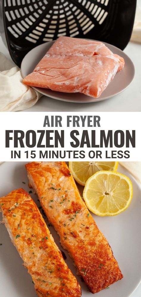 Salmon In Air Fryer Time, Air Fryer Salmon Filet, Frozen Salmon In Air Fryer, Air Fryer Frozen Salmon, Airfryer Salmon, Air Fryer Salmon Recipes, Frozen Salmon Recipe, Salmon In The Air Fryer, Cook Frozen Salmon