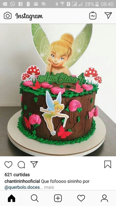 Bolo Tinker Bell, Tinkerbell Birthday Cakes, Disney Princess Birthday Cakes, Tinkerbell Cake, Tinkerbell And Friends, Tinkerbell Party, Princess Birthday Cake, Cool Cake Designs, Butter Icing