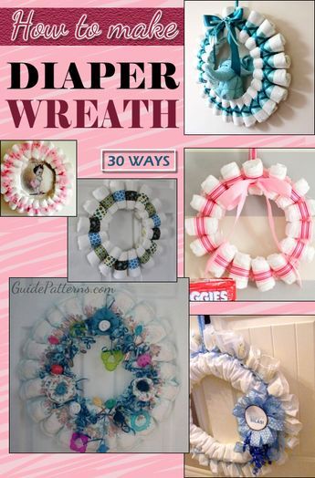 30 Ways to Make a Diaper Wreath More Baby Boy Shower Gifts, Diaper Wreath Tutorial, Baby Wreaths, Diaper Cake Instructions, Baby Shower Wreath, Diaper Wreath, Diaper Gifts, Baby Wreath, Baby Shower Crafts