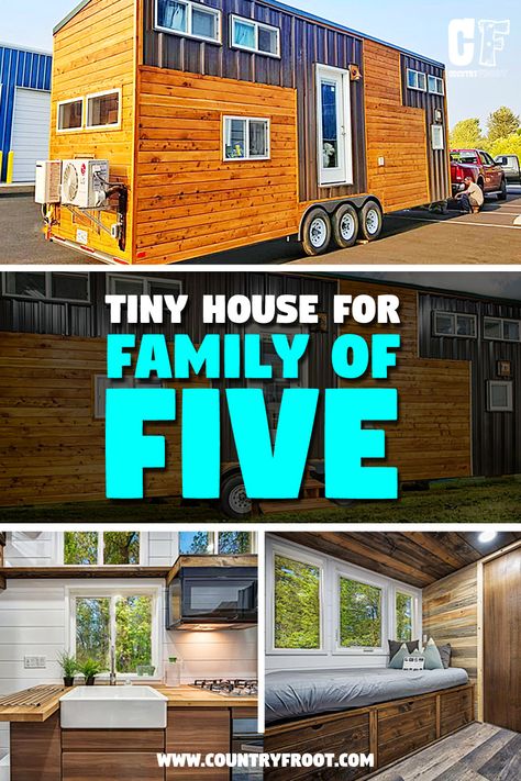 Tiny House For Family Of Five, Tiny House For Family, Two Bedroom Tiny House, Loft Bedrooms, Castle House Plans, Tumbleweed Tiny Homes, Downstairs Bedroom, Small Cabin Plans, Pet Pig