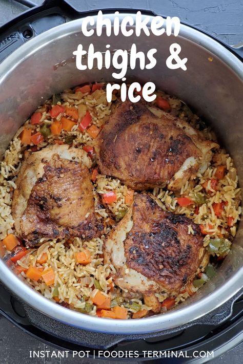 chicken thighs and rice in instant pot Easy Chicken Thigh Instant Pot Recipes, Chicken Thigh Bone In Instant Pot, Chicken Thigh Rice Instant Pot, Bone In Chicken Instant Pot Recipes, Instapot Chicken Thighs Bone In, Insta Pot Chicken Thigh Recipes, Chicken Thigh And Rice Instant Pot, Bone In Chicken Thigh Recipes Instant Pot, Instant Pot Chicken Thighs And Rice