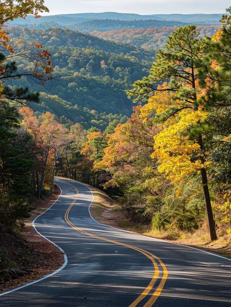 Taliamena scenic drive from Oklahoma and Arkansas Oklahoma Mountains, Eureka Springs Arkansas, Arkansas Travel, Mountains Aesthetic, Fayetteville Arkansas, Eureka Springs, Scenic Drive, Arkansas, Travel Posters