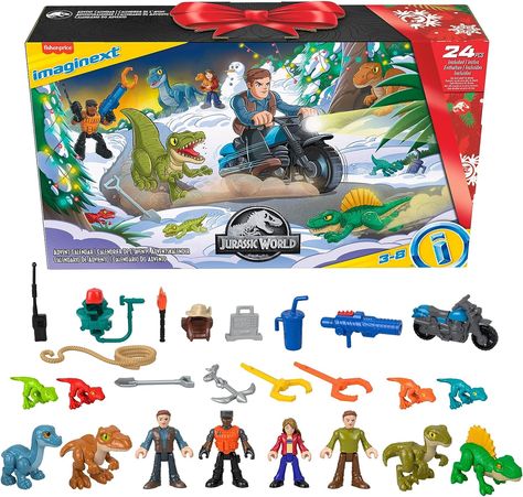 Fisher-Price Imaginext Jurassic World Advent Calendar, Christmas Gift of 25 Dinosaur Toys & Figures for Preschool Kids Ages 3+ Years Jurassic World Toys, Jurassic World Characters, Imaginext Toys, Cool Advent Calendars, Toy Advent Calendar, Advent Calendar Christmas, Calendar Christmas, Jurassic World Dinosaurs, Dinosaurs Figures