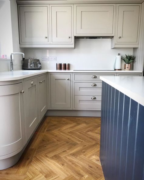 Elephants breath units Elephants Breath Kitchen Units, Elephants Breath Kitchen, Farrow And Ball Kitchen, Inframe Kitchen, Elephants Breath, Kitchen 2024, American Fridge, Charming Kitchen, Kitchen Gallery