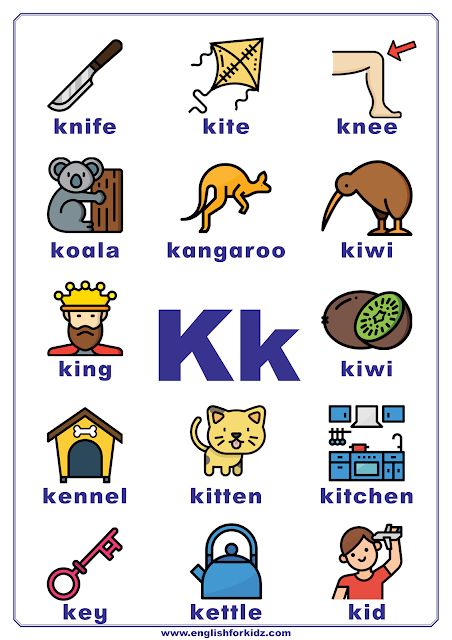 Letter K Worksheets, Flash Cards, Coloring Pages. English alphabet for kids. Letter K words. #ESL Letter K Pictures, K Words For Kids, Letter K Words, Letter K Worksheets, Letter K Preschool, K Words, Preschool Alphabet Letters, K Alphabet, Letters K