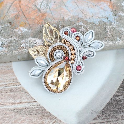 Soutache Tutorial, Soutache Earrings, Soutache Jewelry, Beaded Wrap Bracelets, Gold Brooches, Romantic Style, Swarovski Pearls, Boho Bracelets, Organza Bags