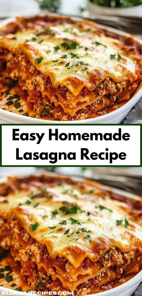 Love making lasagnas? This Easy Homemade Lasagna Recipe is perfect for you! One of the best lasagna recipes, it’s an ideal choice for any lasagna dinner, offering perfectly baked layers of flavor. Lasagna Ideas, Easy Homemade Lasagna, Lasagna Dinner, Homemade Lasagna Recipes, Classic Lasagna Recipe, Lasagna Recipe With Ricotta, Turkey Lasagna, Best Lasagna Recipe, Lasagna Recipes