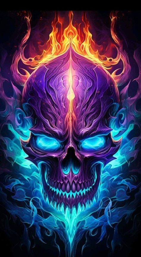 Neon Skull Wallpaper, Sugar Skull Art Painting, Skull Tattoo Flowers, Colorful Skull Art, Black Skulls Wallpaper, Skeleton Artwork, Badass Skulls, Ghost Rider Wallpaper, Metallica Art