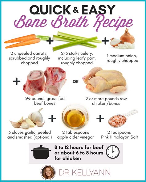 Dr Kellyann Bone Broth, Dr Kellyann, Broth Diet, Bone Broth Diet, Homemade Bone Broth, Bone Broth Recipe, Broth Recipes, Healing Food, Idee Pasto Sano