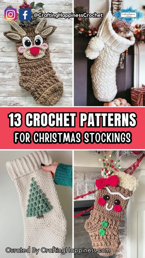 Discover the magic of the holidays with these 3 festive crochet patterns for happy Christmas stockings! Create adorable Gingerbread Crochet Stockings and delight in free crochet stocking patterns. Perfect for all skill levels, these easy crochet stocking patterns will bring cheer to your home. Don't miss out on these crochet Christmas stockings free patterns, ideal for adding a touch of handmade charm to your festive decor! Decorated Christmas Stockings Ideas, Christmas Stockings Crochet Pattern Free, Crocheted Christmas Stockings Free, Free Crochet Stocking Pattern, Easy Crochet Stocking Pattern Free, Diy Stockings Christmas, Crochet Stockings Christmas, Crochet Christmas Stockings Free Pattern, Easy Crochet Stocking