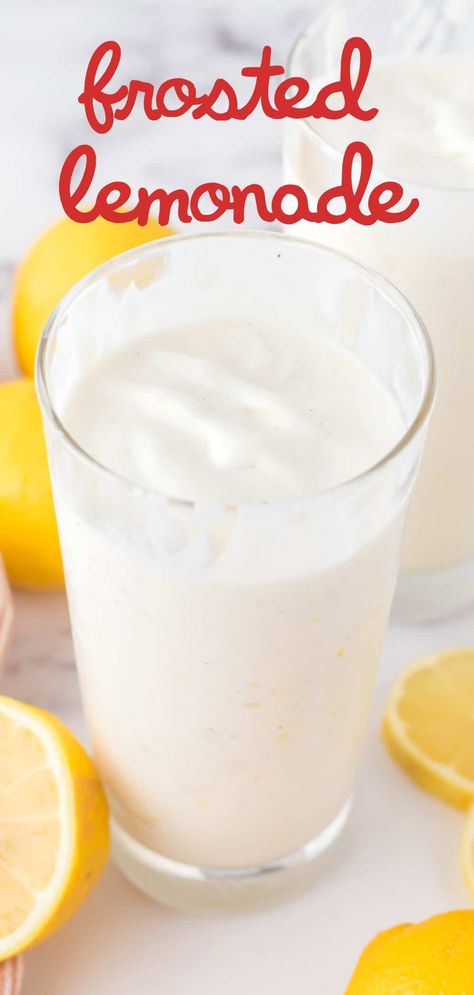 This Copycat Chick-fil-A Frosted Lemonade is a refreshing treat that perfectly blends sweet and tangy flavors. Made with freshly squeezed lemons and a creamy blend of ice cream, creating a smooth and frosty texture. Lemonade And Ice Cream, Frosty Lemonade Recipe, Copycat Chick Fil A Frosted Lemonade, Chick Fil A Frozen Lemonade Recipe, Chick Fil A Lemonade Frosty, Chick Fil A Frosted Lemonade Recipe, Frosted Lemonade Chick Fil A, Chick Fil A Frosted Lemonade, Lemonade Slushie Recipe