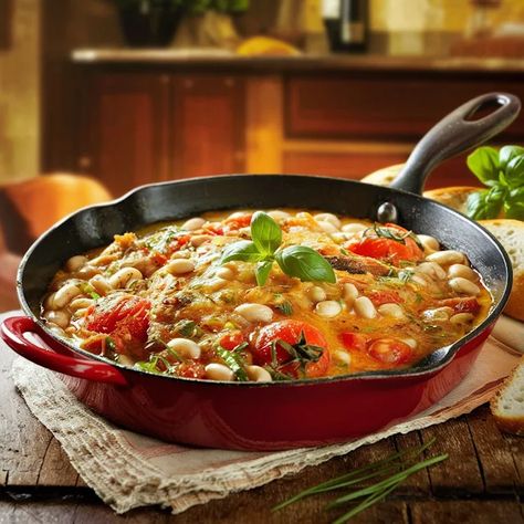 Creamy Tuscan White Bean Skillet: A Rustic Italian Feast Creamy Tuscan White Bean Skillet, Tuscan White Bean Skillet, White Bean Skillet, Tuscan White Bean, Italian Feast, White Bean Chili, Rustic Italian, Vegan Main Dishes, White Bean Soup