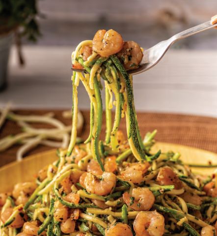 Zucchini Noodles & Garlic Shrimp Mediterranean Refresh, Lemon Crisp, Shrimp Zucchini Noodles, Shrimp Spaghetti, Mediterranean Pasta, Garlic Prawns, Turkey Casserole, Greek Pasta, Veggie Noodles