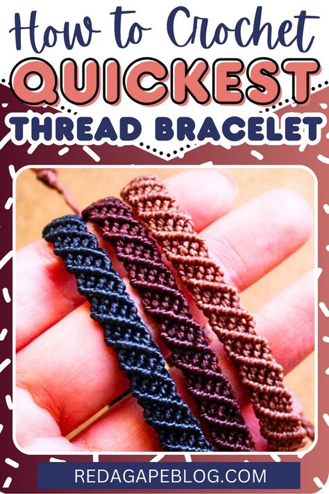 Cotton Thread Bracelet Tutorial, Friendship Knot Bracelet, Waxed Bracelet Diy, Hemp Bracelet Patterns Instructions, Bracelet Braiding Tutorial, Easy Crochet Bracelet Pattern Free, Crocheted Friendship Bracelets, Crochet Friendship Bracelet, Crochet Friendship Bracelet Pattern Free