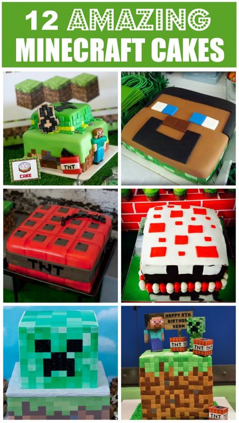 12 amazing Minecraft birthday cakes, perfect for a boy birthday! You must see these! | CatchMyParty.com Minecraft Steve Cake Ideas, Mind Craft Cake Ideas, Jj And Mikey Minecraft Birthday, Mind Craft Cakes For Boys, Mindcraft Cakes Birthday Boys, Minecraft Birthday Cake For Boys, Minecraft Cakes For Boys, Minecraft Poster, Pastel Minecraft