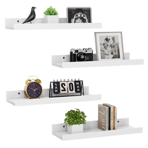 PRICES MAY VARY. 4 SET WALL DECOR SHELVES: Enhance your home with XEAPOMS stunning floating shelves for wall, providing a modern and minimalist look to your walls. Whether you're looking to spruce up your bathroom, bedroom, living room, kitchen, or nursery, this wall shelf set will add a touch of elegance to any space. EASY TO ASSEMBLE: Our floating shelf set comes with 4 set of paulownia wood boards measuring 15 x 5 x 2.13 inches each, the necessary hardware and clear instruction manual for eas Shelves With Lip, Display Wall Shelves, Bathroom Decor White, Kids Room Bookshelves, Picture Ledge Shelf, Shelf For Living Room, Wall Storage Cabinets, Floating Bookshelf, Shelves For Wall