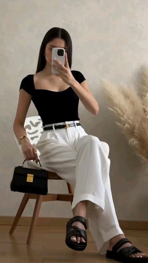 White Trousers Aesthetic, Trousers Outfit Formal, White Jeans Pants Outfit, White Trousers Outfit Summer, Casual But Classy Outfits, Classy Trousers Outfit, White Trousers Outfit Classy, Trousers Outfit Ideas, White Trousers Outfit