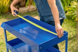 How to Turn a Utility Cart Into a Patio Grill Station | HGTV Outdoor Prep Station Diy, Diy Flat Top Grill Station, Diy Barbecue Station, Grill On Grass Ideas, Blackstone Station Diy, Blackstone Cooking Station, Portable Grill Station, Blackstone Prep Station, Outside Grilling Station