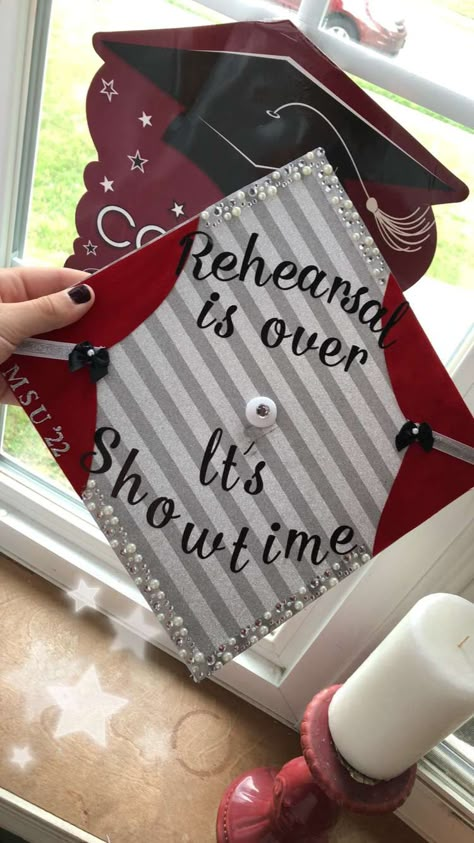 Graduation Cap Designs Acting, Phantom Of The Opera Graduation Cap, Musical Theatre Graduation Party, Highschool Musical Graduation Cap, Acting Graduation Cap, Music Graduation Cap Ideas, Musical Theater Graduation Cap, Grad Cap Ideas Musical Theatre, Theater Graduation Party Ideas