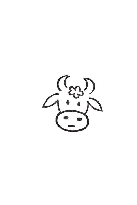 Cute Cow Doodle Easy, Easy To Draw Animals Step By Step, Tiny Cow Tattoo Minimalist, Cow Line Tattoo, Cow Tattoo Stencil, Small Animal Tattoos Simple, Highland Cow Doodle, Minimalist Cow Tattoo, Cow Face Tattoo