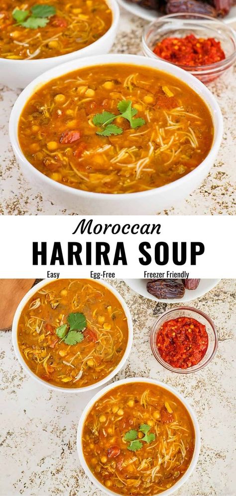 Harira Recipe, Healthy Hearty Soup, Chickpea Lentil, Harira Soup, Moroccan Soup, Moroccan Cooking, Moroccan Dishes, Moroccan Food, Vegetarian Soup