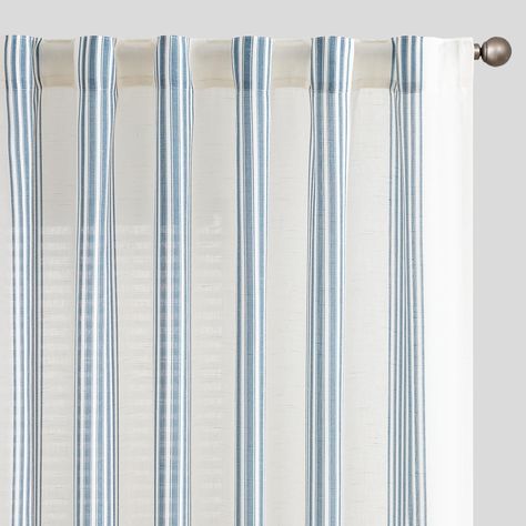 PRICES MAY VARY. Ready Made: Add a fresh look to your room with COLLACT coastal stripe curtains. Package includes 2 panels in 52 inch wide by 96 inch long each, 104 by 96 combined. A touch of playful modernity mixed with subtle textures, these linen curtains upgrade your windows with a nautical style. Striped Pattern：Featuring a blue and white vertical stripe pattern, these curtains present a fresh, cozy, and modern design. This simple yet stylish aesthetic will imbue your home with a chic charm Half Length Curtains, White And Blue Apartment Decor, Nancy Meyers Curtains, Breakfast Room Curtains, Striped Linen Curtains, Blue And White Curtains Living Room, Coastal Curtains Living Room, Light Blue Curtains Bedroom, Coastal Grandma Decor