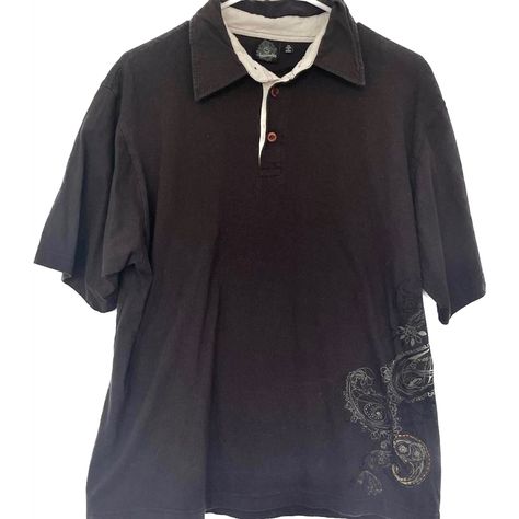 Brown quarter button up mens XL t shirt with embroidery paisley pattern design. Y2k, grunge, indie Y2k Shirts Men, 2000s Shirts, Embroidery Paisley, Reference Clothes, Mens Grunge, Affliction Shirts, Y2k Shirts, Shirt With Embroidery, Random Wallpaper