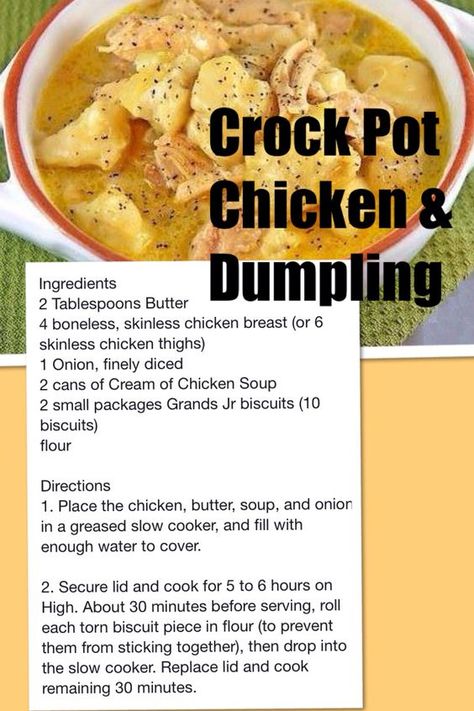 Winter Crockpot Meals, Dumplings Crockpot, Biscuit Dumplings, Chicken And Dumplin Recipe, Dumplin Recipe, Crockpot Dump Recipes, Chicken Dumpling, Crockpot Chicken And Dumplings, Chicken Crockpot Recipes Easy