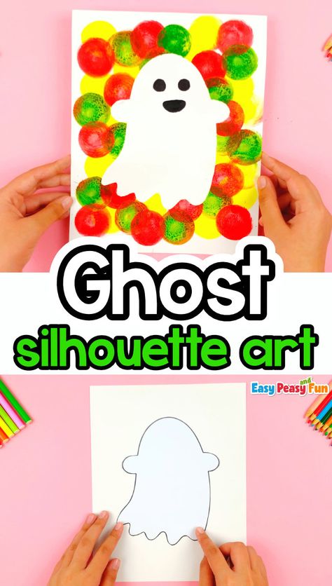 Ghost Silhouette Halloween Art - Easy Peasy and Fun Ghost Crafts Preschool, Simple Ghost, Preschool Painting, Ghost Silhouette, Silhouette Halloween, Halloween Art Projects, Ghost Crafts, Halloween Crafts Preschool, Halloween Kindergarten