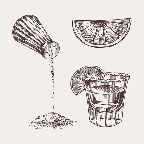 Tequila Drawing, Tequila Shot Tattoo, Tequila Tattoo, Cocktail Book Design, Shot Of Tequila, Meaning Tattoos, Cocktails Vector, Matching Tats, Tattoo Concepts