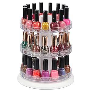 About this item [360 Degree Rotating Display Case] A beautiful and convenient rotating display stand allows you to have easy access to nail polishes and display your nail polishes neatly in one place without having to store them separately. [Enough Storage Space for up to 117 Bottles] 3 layers shelf stand provides enough space and offers a steady and sturdy base plate with load-bearing for smooth rotation. Depend on the size of the nail polishes, it can hold 69 - 117 bottles. Nail Polish Stand, Nail Polish Display, Nail Polish Holder, Nail Polish Rack, Acrylic Nail Polish, Polish Display, Nail Polish Organizer, Nail Polish Storage, Cosmetic Display