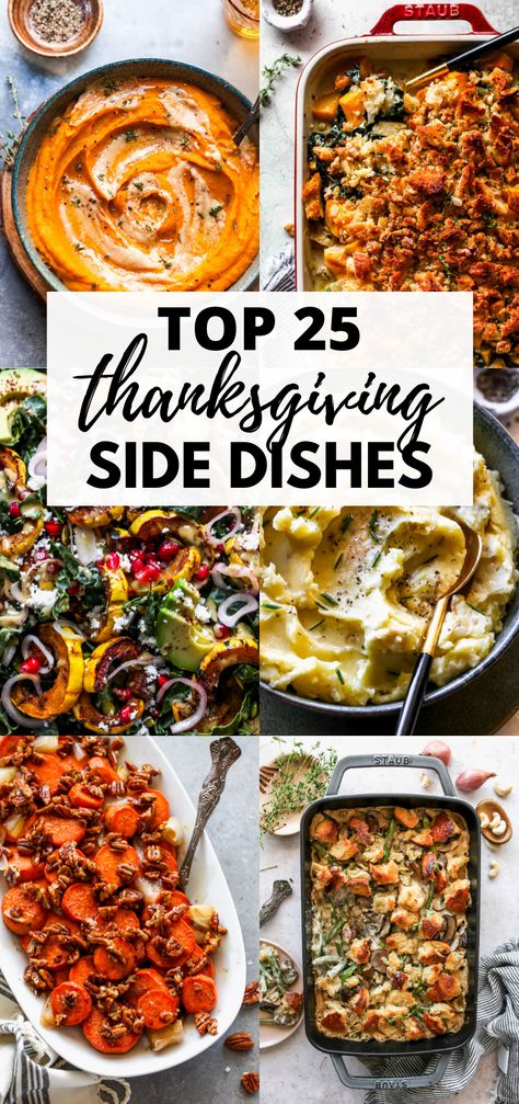 Whether you're seeking classic Thanksgiving dinner recipes or something new and exciting, you're sure to love one (or more!) of these 25 Thanksgiving side dishes. #thanksgiving #thanksgivingsidedish #sidedishes #vegetablesidedish via @https://www.pinterest.com/jamievespa/ New Thanksgiving Recipes 2024, Thanks Giving Meal Idea, Friendsgiving Recipes Sides, What To Take To Thanksgiving Dinner, Make Ahead Sides For Thanksgiving, Unconventional Thanksgiving Recipes, Thanksgiving Dinner Must Haves, Amazing Thanksgiving Sides, Thanksgiving Spread Ideas