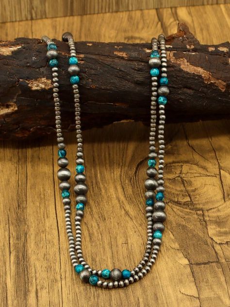 1pc Women's Long Necklace, Bohemian Jewelry, Handcrafted With Navajo Pearls And Turquoise, Suitable For Women's Fashionable Jewelry, Women's Necklace, Fashionable Women's Beaded Necklace, Western Retro Style Silver Necklace, Suitable For Daily Wear Or As A Gift For Friends Blue    Copper Coated Beads     Women Fashion Jewelry, size features are:Bust: ,Length: ,Sleeve Length: Western Necklaces, Navajo Pearls, Friend Jewelry, Fashionable Jewelry, Styl Retro, Watches Women Fashion, Estilo Retro, Bohemian Jewelry, For Friends