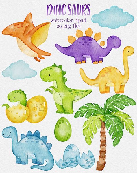 Dinosaurs Watercolor Clipart T-rex Dino Clip Art Jurassic image and visual related images Dinosaur Clipart, Animals Watercolor, Dinosaur Illustration, Clipart Baby, Birthday Party Set, Baby Dino, Baby Clip Art, Baby Dinosaurs, Create Decor