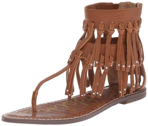 Fringe Shoes, Sam Edelman Sandals, Studded Shoes, Fringe Sandals, Roman Sandals, Low Heel Sandals, Style Magazine, Saddle Brown, Studded Sandals