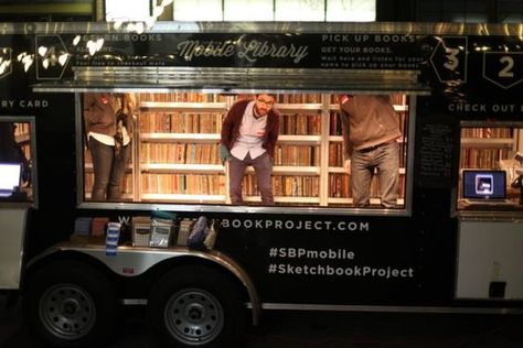 20 Imaginative Mobile Libraries Around The World - BOOKGLOW Book Truck, Book Mobile, Street Library, Mobile Library, Bookstore Cafe, Dream Library, Sketchbook Project, The Sketchbook, Mobile Business