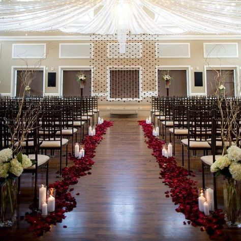 Wedding Aisle Red, Petals Aisle, Rose Petal Aisle, Burgundy Wedding Centerpieces, Burgundy Decor, Aisle Candles, Jasmine Wedding, Wedding Isles, Rose Petals Wedding