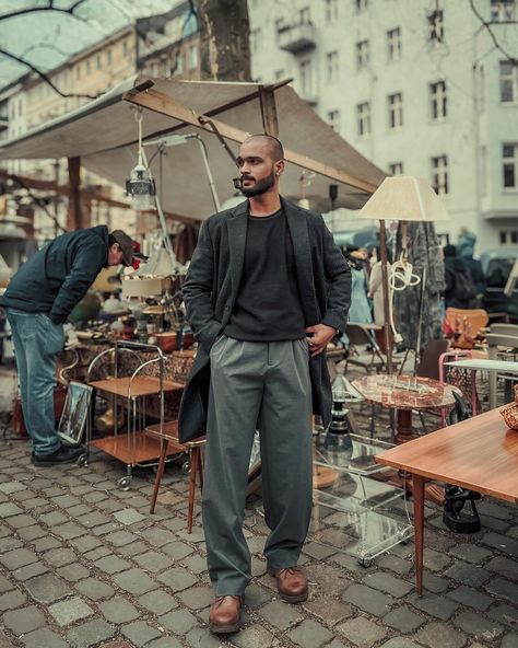 Letting the outfit steal the show—bald is my signature, retro my stage, at the vintage market. pants: @zara Coat: @zara Jumpers: @newyorkerman . . . [bald men’s fashion, bald fashion tips, how to dress bald, outfit ideas for bald men, bald style advice, fashion for bald guys, dressing well without hair, retro, vintage, timeless] Outfits For Bald Men, Bald Man Style Outfit, Fashion For Bald Men, Bald Men Outfit, Bald Men Style Fashion Outfits, Bald Man Style, Men Coat Outfit, Bald Fashion, Bald Style