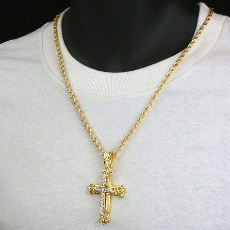 - 4mm Width And 24” Length - Real 14k Gold Plated - High Quality Will Not Tarnish! Long Lasting! - Comes With Chain + Pendant - Unisex Ruby Necklace Pendant, Unisex Earrings, Expensive Jewelry Luxury, Compass Pendant, Jesus Cross, Gold Cross Pendant, Jewelry Essentials, Expensive Jewelry, Mens Accessories Jewelry