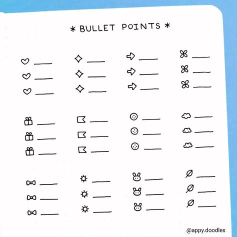 Follow @appy.doodles on Instagram for bullet journal doodles and easy step by step doodle tutorials :) Bullet Points For Notes, Cute Bullet Points, Text Dividers, Bullet Journal For Beginners, Calligraphy Lessons, Small Doodle, Cute Easy Doodles, Effective Study Tips, School Organization Notes