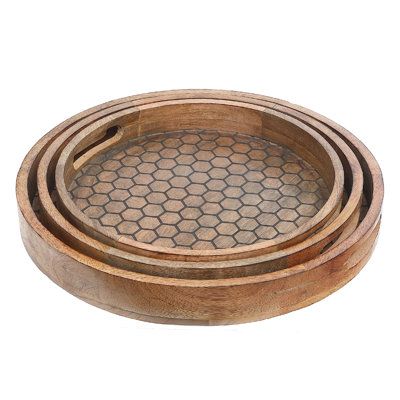 Wood Honeycomb, Round Wood Tray, Wood Platter, Dining Room Accessories, Round Tray, Textured Design, Wood Tray, Room Accessories, Wooden Bowls