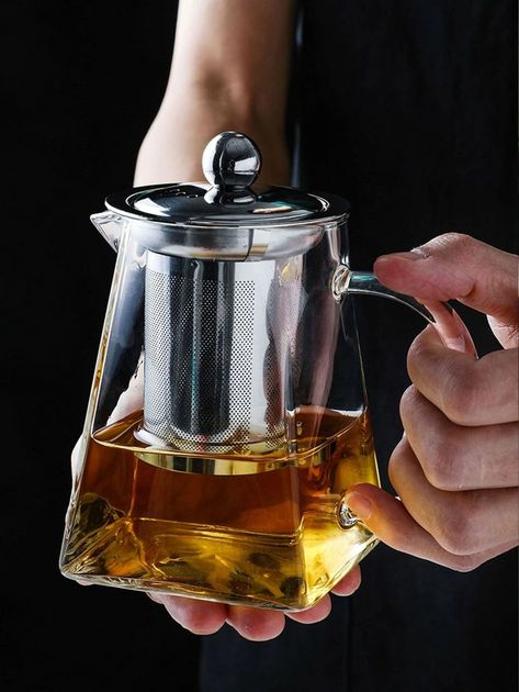 1pc Glass Infuser Teapot | SHEIN USA Aesthetic Kitchenware, Garbage Can Kitchen, Kitchen Helper Stool, Kitchen Hood Vent, Helper Stool, Coffee Tea Station, Kitchen Garbage Can, Sipping Chocolate, Hardware For Cabinets