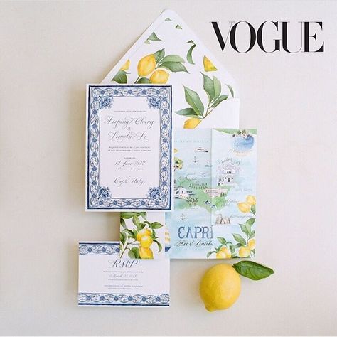 Capri Italy wedding invitation with lemons, map and blue tiles Calligraphy Illustration, Vogue Wedding, Beach Wedding Invitations, Destination Wedding Invitations, Beautiful Wedding Invitations, Invitation Inspiration, Fun Wedding Invitations, Wedding Favors For Guests, Watercolor Wedding Invitations