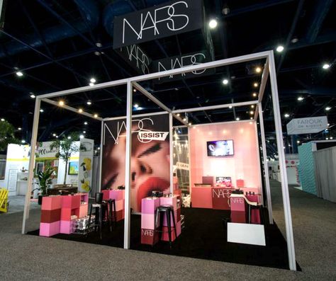 Beauty Trade Show Booth Design, Beauty Trade Show Booth Ideas, Beauty Exhibition Booth Design, Trade Fair Booth Design, Beauty Expo Booth Ideas, Beauty Booth Design, Booth Outfits, Makeup Booth, Expo Booth Design