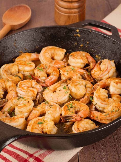 This fast and easy Old Bay shrimp recipe combines the iconic seafood seasoning with lemon juice, Tabasco, Worcestershire, and fresh thyme. Sauteed Shrimp Recipe, Shrimp Dinners, Old Bay Shrimp, Shrimp And Rice Recipes, Cooked Shrimp, Iron Recipes, Sauteed Shrimp, Shrimp And Rice, Shrimp Recipes Easy