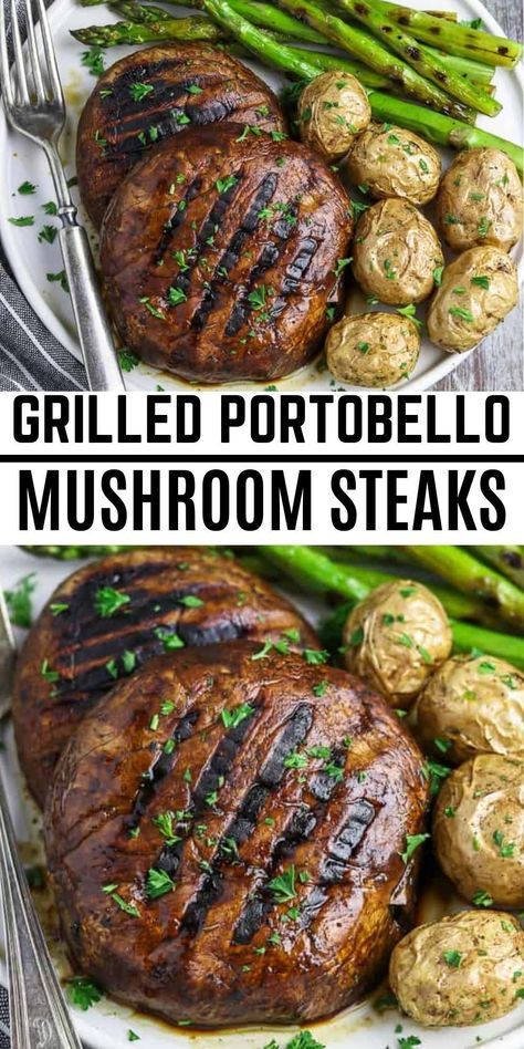 Grilled Portobello Mushroom Recipes, Portobello Mushroom Steaks, Grilled Portabella Mushrooms, Mushroom Grilled, Mushroom Steaks, Portabella Mushrooms Recipes, Jamur Kancing, Vegetarian Grilling Recipes, Portobello Mushroom Recipes