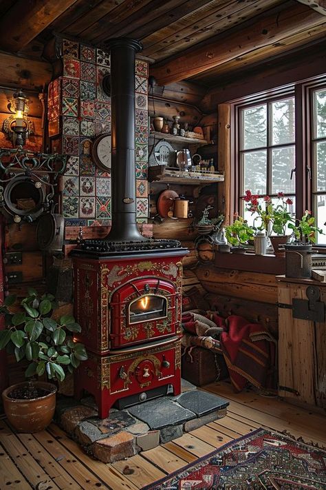 Off Grid Life How To Live Off Grid, Off Grid Aesthetic, Off Grid Cabin Interior, Off Grid Kitchen, Offgrid Lifestyle, Off The Grid Living, Antique Wood Stove, Cottage Fireplace, Camp House