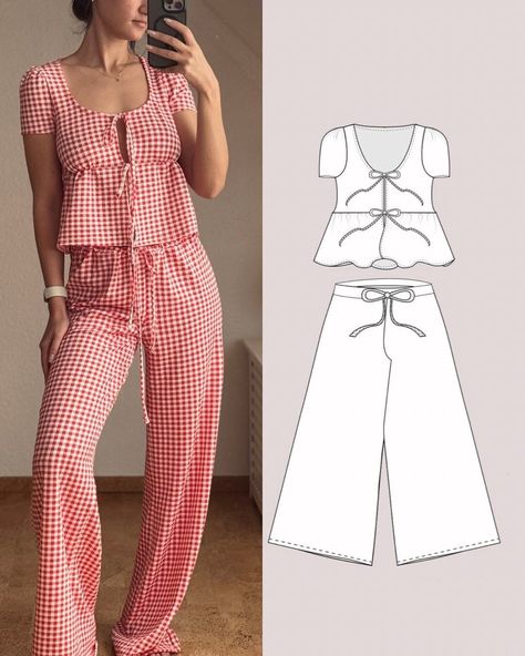 PDF Pattern Milkmaid Top and Pants Set digital sewing patterns Size XXS - XXL Beginner Top Sewing Pattern Free, Feminine Sewing Patterns, Two Piece Sewing Pattern, Kids Sewing Patterns Free, Set Sewing Pattern, Unique Sewing Patterns, Diy Clothes Patterns, Dress Sewing Patterns Free, Milkmaid Top