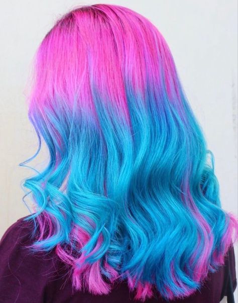 Pink And Blue Ombre Hair, Fun Hairdos, Alt Hairstyles, Blue And Pink Hair, Split Dyed Hair, Blue Ombre Hair, Cosmetology School, Split Hair, Spring Hair Color