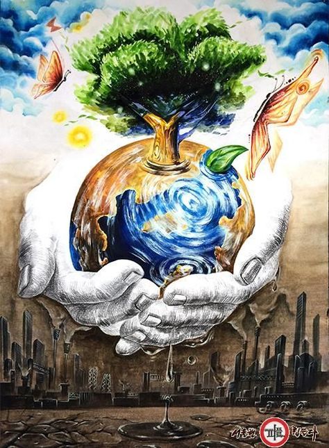 Earth Art Drawing, Save Earth Drawing, Save Water Poster Drawing, Protect Environment, Earth Day Drawing, Mother Earth Art, Earth Drawings, Environment Painting, Wal Art